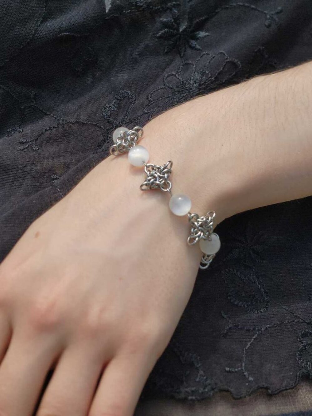 Vintage silver and selenite stars bracelet